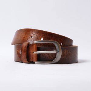 Beltenza Handmade Rugged Brown Leather Belt with Silver Buckle