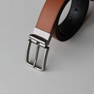 Beltenza Formal Black/Tan Leather Belt-Premium Silver Reversible Buckle