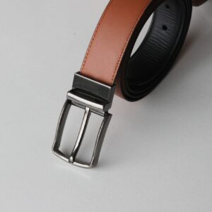 Beltenza Formal Black/Tan Leather Belt-Gunmetal Reversible Buckle