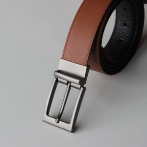 Beltenza Formal Black/Tan Leather Belt-Classic Slim Reversible Buckle