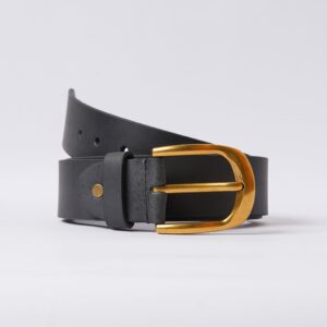 Beltenza Handmade Black Leather Belt with Golden Buckle