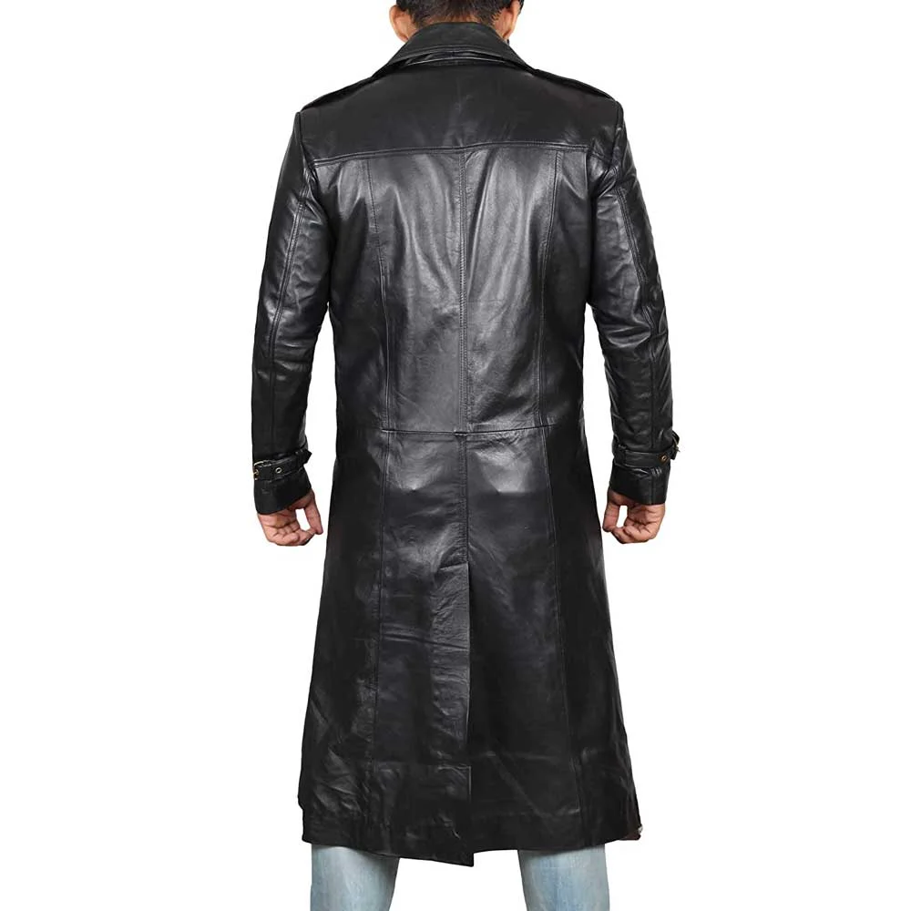 Black Genuine Leather Trench Coat Men’s – Leather Duster Coat - Image 3